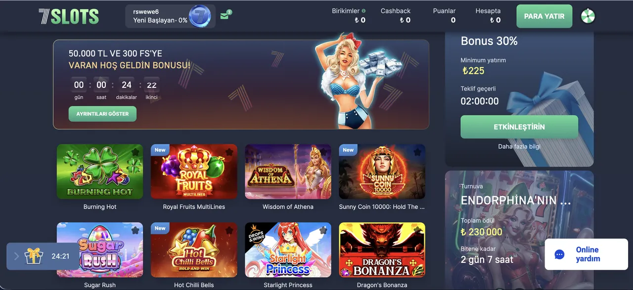 7Slots para çekme için ödeme sistemleri